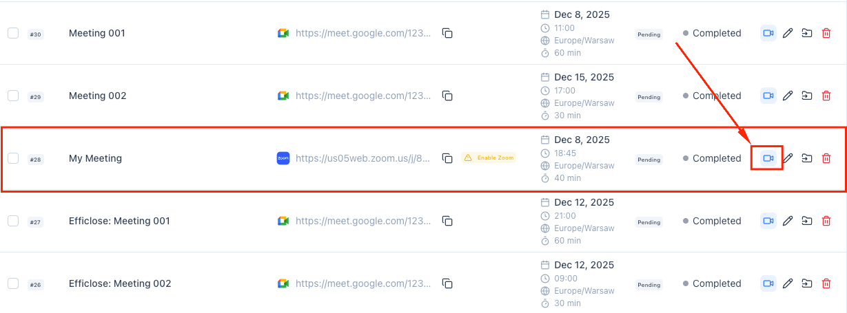 Click the Join Meeting button in the meetings list