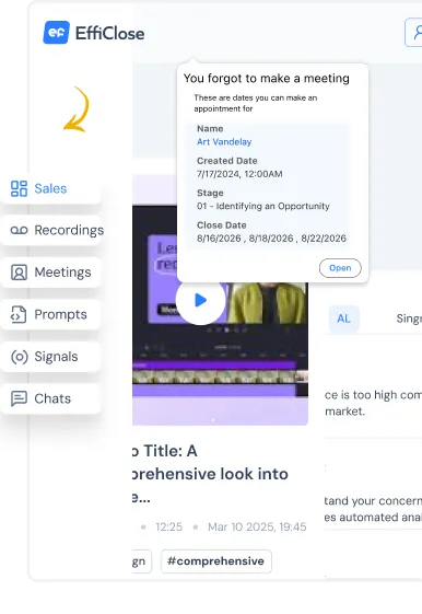 EffiClose conversation analytics dashboard on mobile