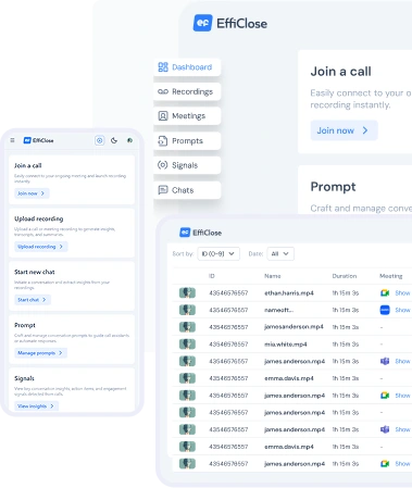EffiClose CRM integration dashboard on mobile